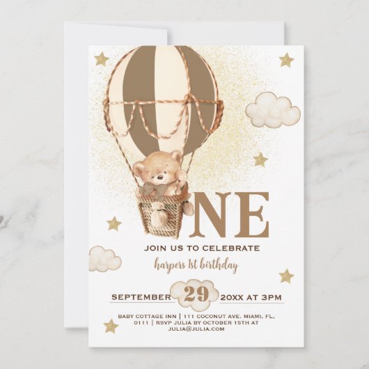 Invitation Garçon Ourson 1er Anniversaire (Devant)