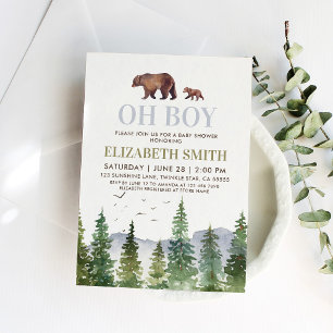 Invitation Garçon Ourson de la Forêt Baby Shower