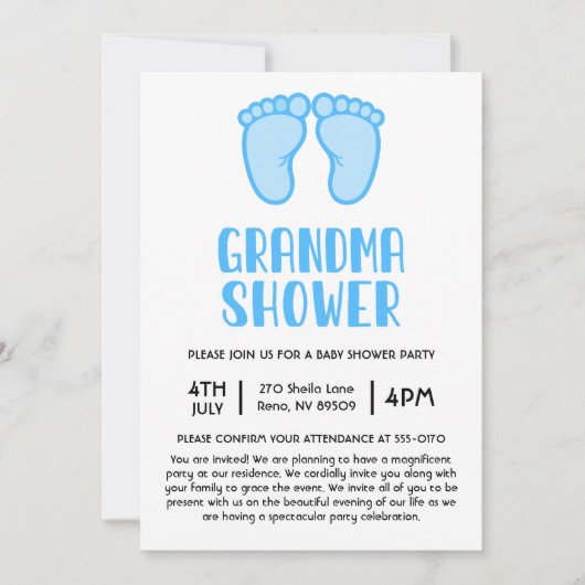 Invitation Garçon pieds première fois grand-mère Baby shower (Devant)