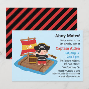 Invitation Garçon pirate mignon sur un bateau à voile Fête d'