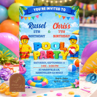 Garçon Piscine Colorée Briques Fête d'anniversaire