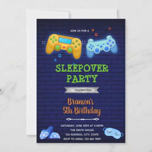 Invitation garçon pour soirée pyjama jeu (Devant)