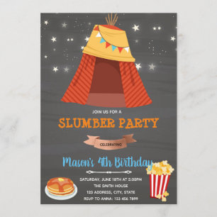 Invitation garçon pour soirée pyjama sous tipi