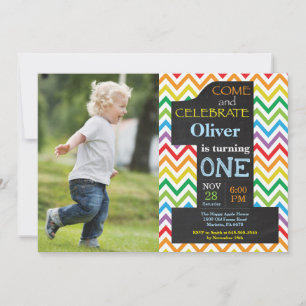 Invitation Garçon pour son 1er anniversaire Tableau noir arc-