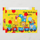 Invitation Garçon premier anniversaire 1er train Photo Zoo An (Devant / Derrière)