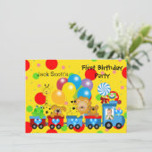 Invitation Garçon premier anniversaire 1er train Photo Zoo An (Debout devant)