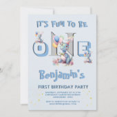 Invitation Garçon Premier Anniversaire Amusant One Dinosaur (Devant)