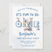 Invitation Garçon Premier Anniversaire Amusant One Dinosaur (Devant)