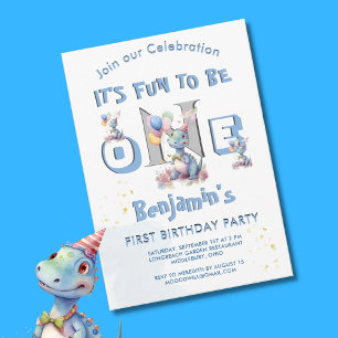 Invitation Garçon Premier Anniversaire Amusant One Dinosaur