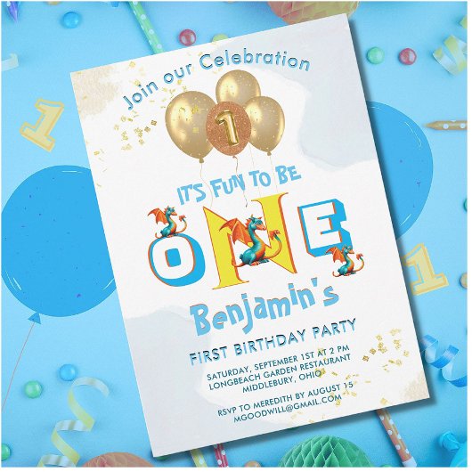 Invitation Garçon Premier Anniversaire Amusant One Dinosaur