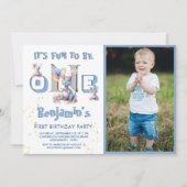 Invitation Garçon premier anniversaire amusant un dinosaure 1 (Devant)