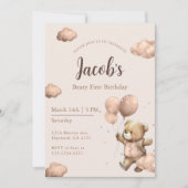 Invitation Garçon premier anniversaire Brown Beary (Devant)