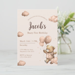 Invitation Garçon premier anniversaire Brown Beary