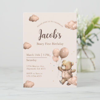 Invitation Garçon premier anniversaire Brown Beary