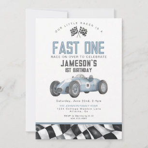 Invitation Garçon premier anniversaire voiture de course vint