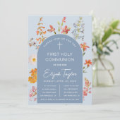 Invitation Garçon Première Communion Arc Bleu Fleur sauvage F (Debout devant)