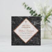 Invitation Garçon Première Communion Blanc Marbre noir Cuivre (Debout devant)