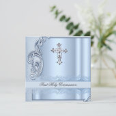 Invitation Garçon Première Communion Bleue Confirmation (Debout devant)