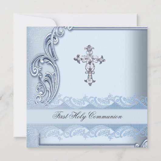 Invitation Garçon Première Communion Bleue Confirmation 2 (Devant)