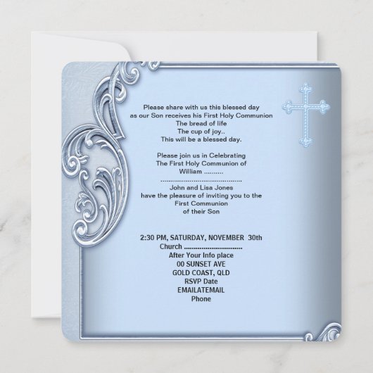 Invitation Garçon Première Communion Bleue Photo Confirmation (Dos)