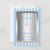 Invitation Garçon Première Sainte Communion Argent Bleu Bleu  (Devant)