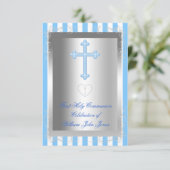 Invitation Garçon Première Sainte Communion Argent Bleu Bleu  (Debout devant)