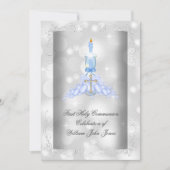 Invitation Garçon Première Sainte Communion Argent Bleu Garço (Devant)