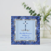 Invitation Garçon Première Sainte Communion Argent Royal Blue (Debout devant)