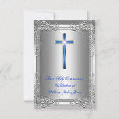 Invitation Garçon Première Sainte Communion Argent Royal Blue (Devant)