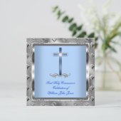 Invitation Garçon Première Sainte Communion Argent Royal Blue (Debout devant)
