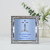 Invitation Garçon Première Sainte Communion Argent Royal Blue (Debout devant)