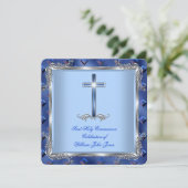 Invitation Garçon Première Sainte Communion Argent Royal Blue (Debout devant)