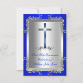 Invitation Garçon Première Sainte Communion Argent Royal Blue (Devant)