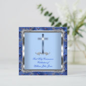 Invitation Garçon Première Sainte Communion Argent Royal Blue (Debout devant)