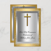 Invitation Garçon Première Sainte Communion Croix d'or d'arge (Devant / Derrière)