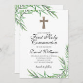 Invitation Garçon Première Sainte Communion Verdure Élégant (Devant / Derrière)