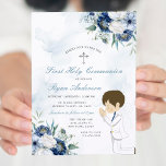 Invitation Garçon priant première communion Sainte Marine ble<br><div class="desc">Garçon priant première communion Sainte Marine Blue Floral Invitation Primera Comunión</div>