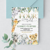 Invitation Garçon Quatre jamais sauvage Gold Jungle Animaux A