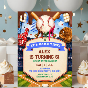 Invitation Garçon qui dégouline de glace Baseball Fête d'anni