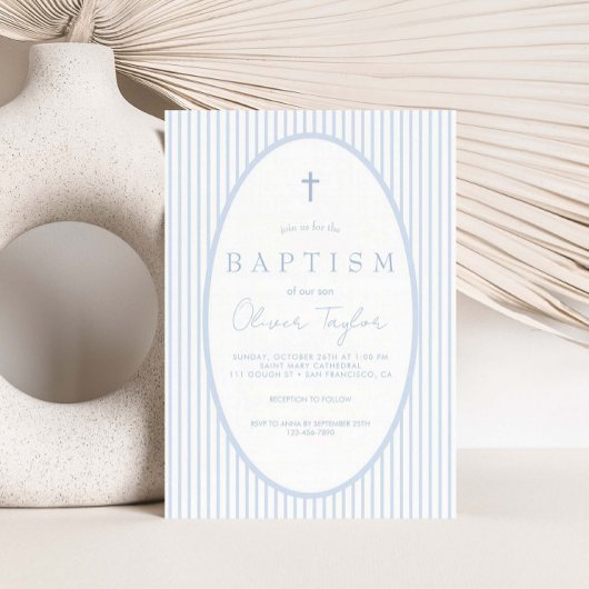 Invitation Garçon rayé bleu  Baptême
