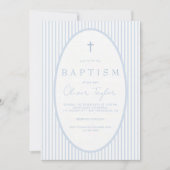 Invitation Garçon rayé bleu  Baptême (Devant)