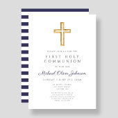 Invitation Garçon religieux bleu marine moderne Première comm