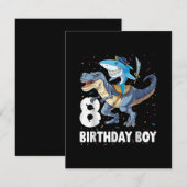 Invitation Garçon requin dinosaure pirate de 8 ans, 8e annive (Devant / Derrière)