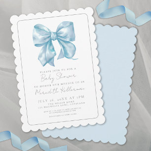 Invitation Garçon Ruban Aquarelle Bleu Nœud Baby Shower