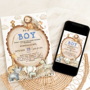 Invitation Garçon Rustique Bohème Safari Animaux Baby Shower