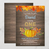 Invitation Garçon Rustique Citrouille Automne Premier Anniver (Devant / Derrière)