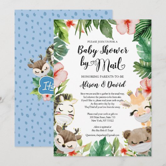 Invitation Garçon Safari Animaux Jungle Végétation Douche par (Devant / Derrière)