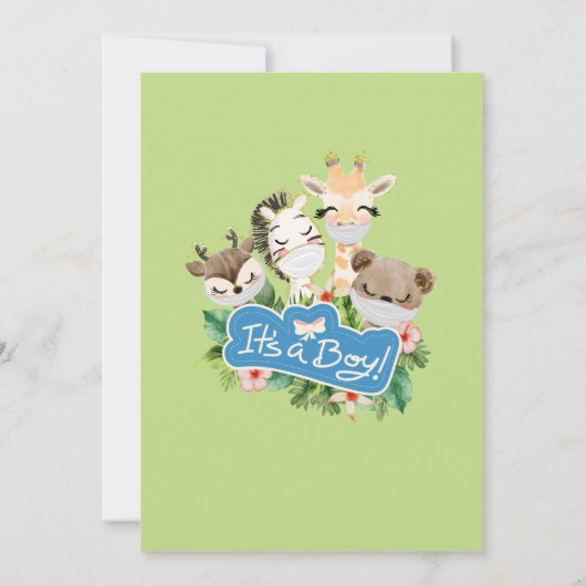 Invitation Garçon Safari Animaux Jungle Vert Bébé Garçon Douc (Dos)