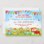 Invitation Garçon Safari Animaux Train de fête d'anniversaire (Devant)