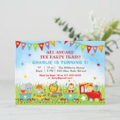 Invitation Garçon Safari Animaux Train de fête d'anniversaire (Debout devant)